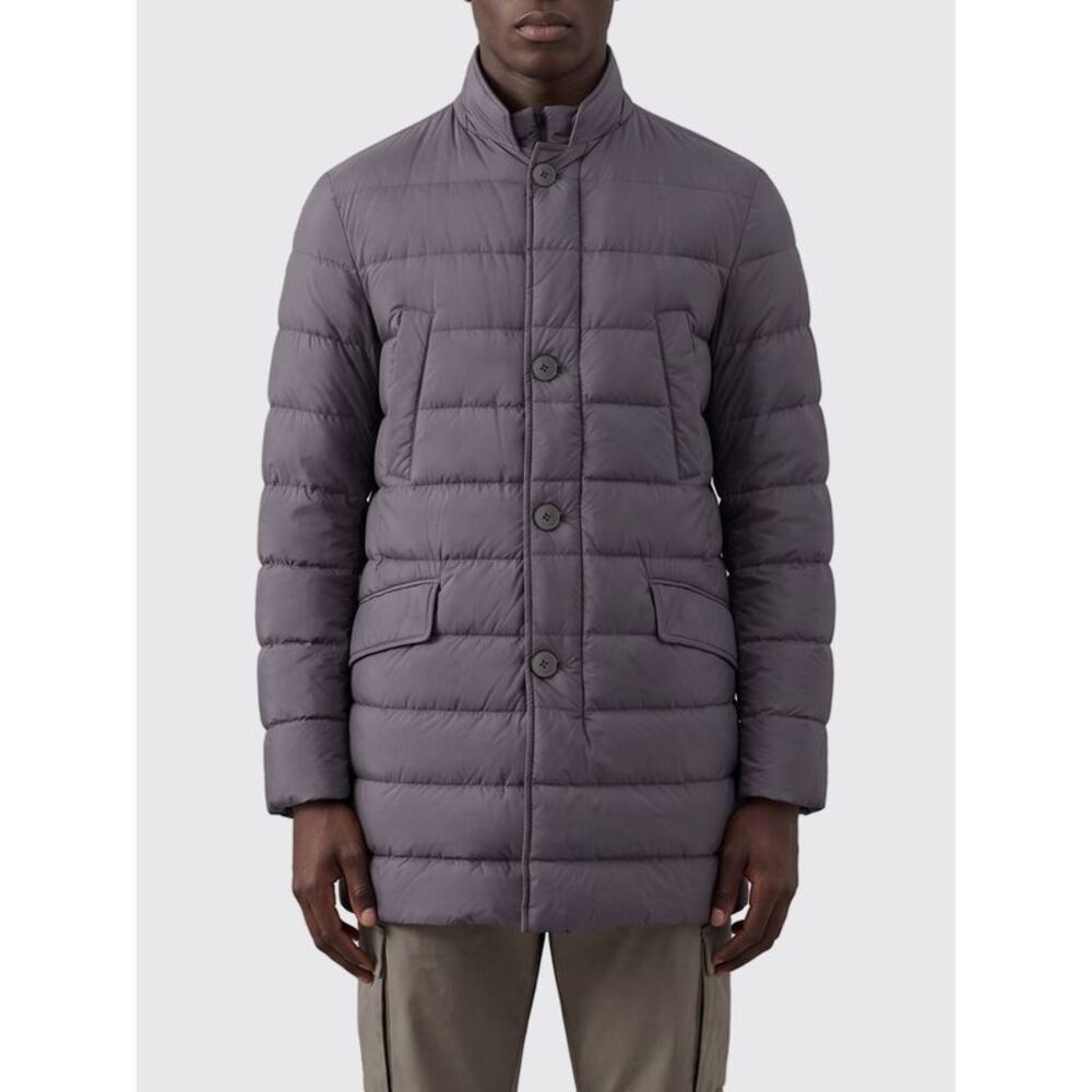 Herno Men Long Quilted Nylon Herno Puffer Coat With High Neck And Button Closure